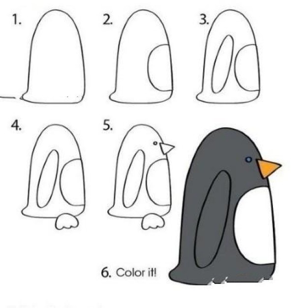 Steps to draw penguin side profile