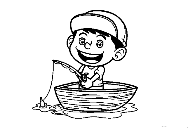 Simple drawing picture of little boy fishing