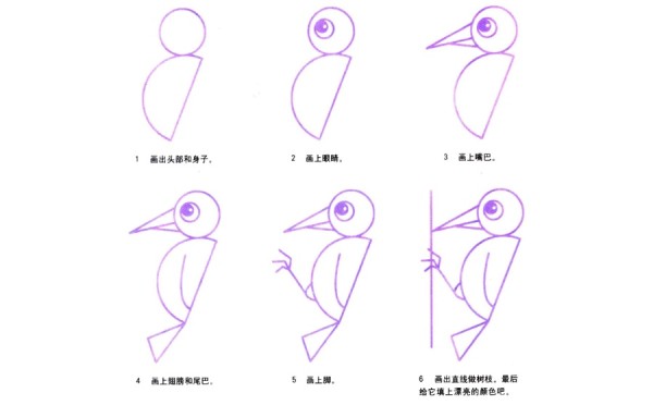 Detailed explanation of how to draw a cartoon woodpecker in simple strokes