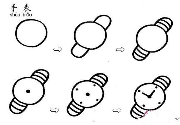 Step-by-step pictures of simple drawing tutorials for children about watches: How to draw a watch