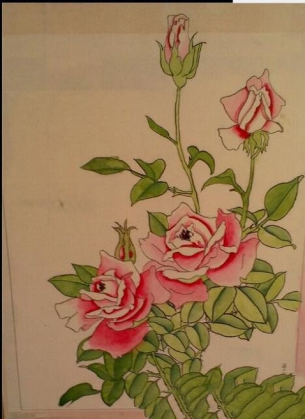 Delicate roses Chinese painting flowers and birds