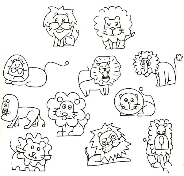 Complete collection of lion simple strokes and drawing steps