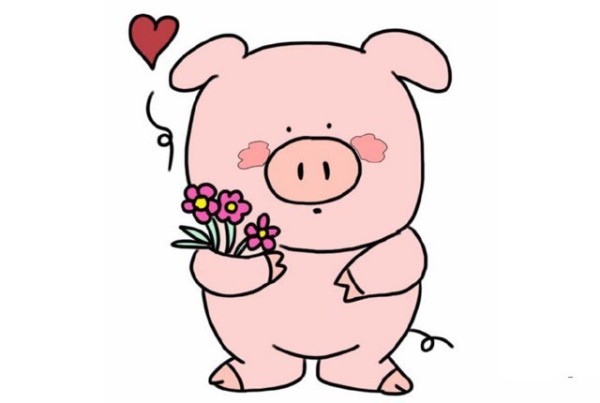 How to draw a pig holding a flower