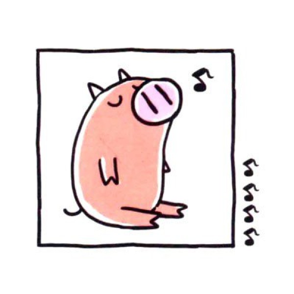 Draw a cute simple drawing of a singing pig in four steps