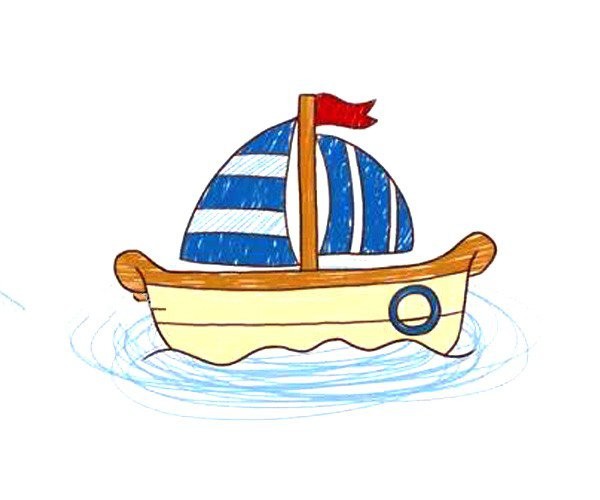 Cute cartoon sailing boat simple drawing picture