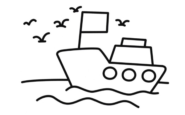 Simple drawing of a ship traveling on the sea