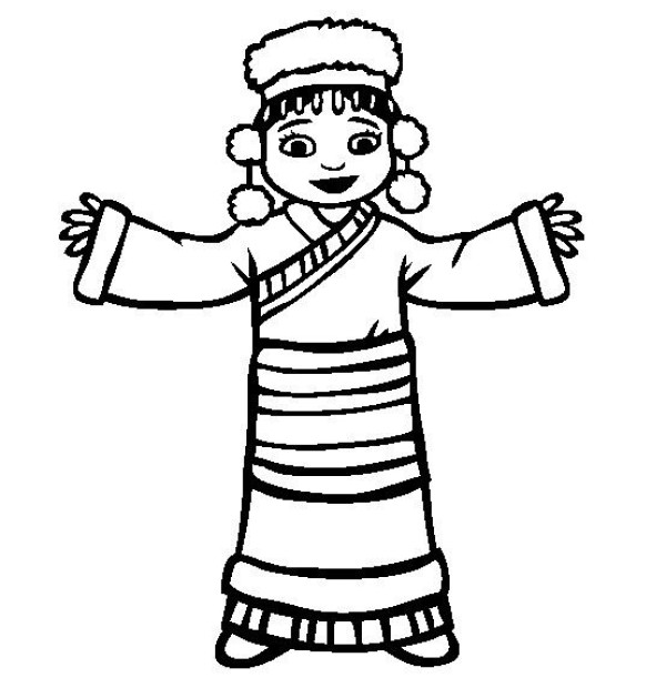 Simple drawings of national costumes of the world, simple drawing pictures of Tibetan little girls