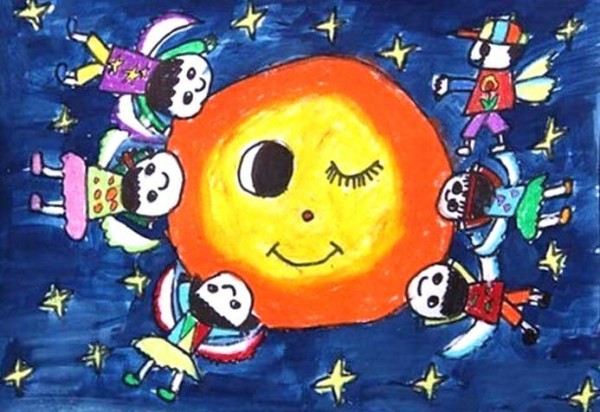 Kiss the moon during Mid-Autumn Festival, Mid-Autumn Festival themed childrens paintings