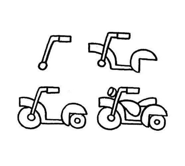 How to draw childrens motorcycles with simple strokes