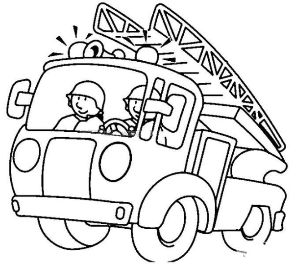 Simple drawing of fire truck rushing to the scene