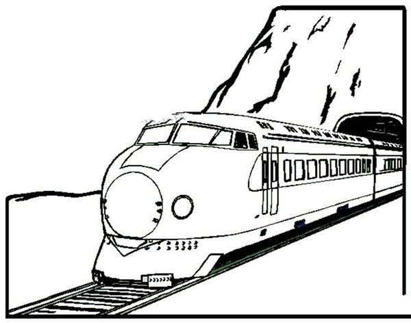 Simple drawing of train passing through tunnel