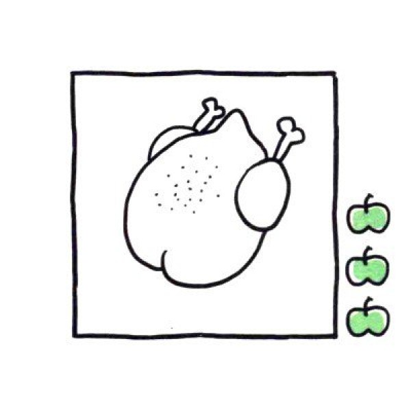 Four steps to draw a cute simple drawing of roasted whole chicken for the holidays