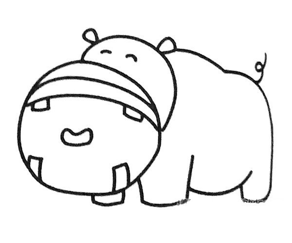 Six cute cartoon hippopotamus simple drawing pictures