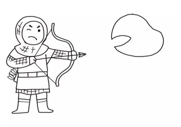 Draw a warrior fighting a flying monster