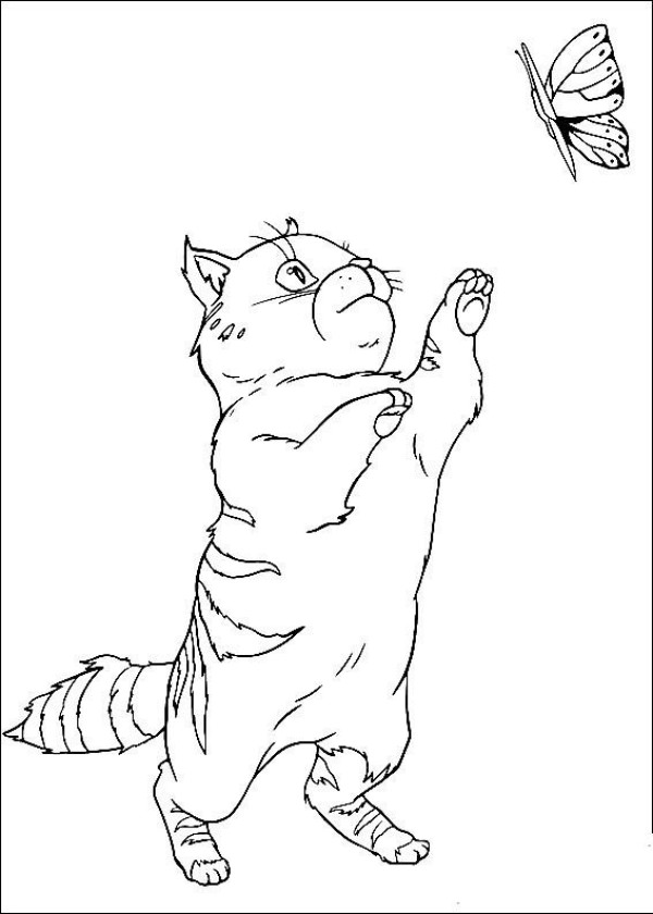 Simple drawing of kitten catching butterfly