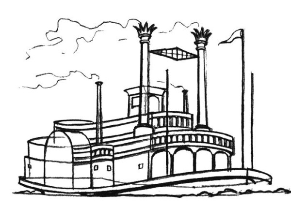 Steps to draw simple strokes of large cruise ship