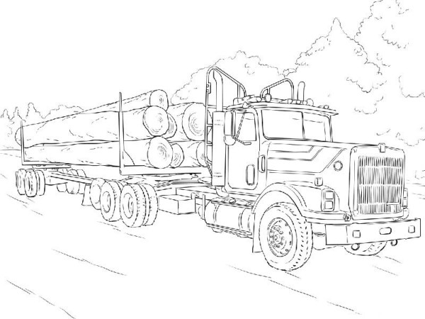 Simple drawing picture of log transport truck