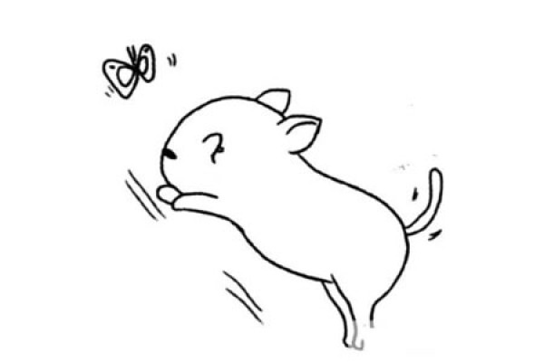 Simple drawing picture of a puppy flapping butterflies