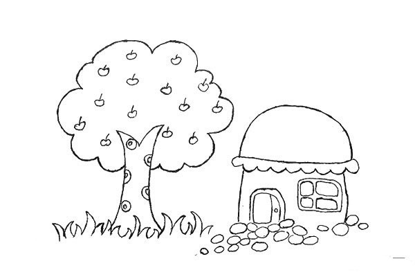 How to draw houses and fruit trees