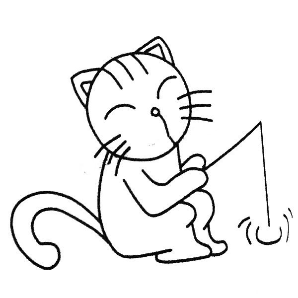 Fishing kitten simple drawing picture