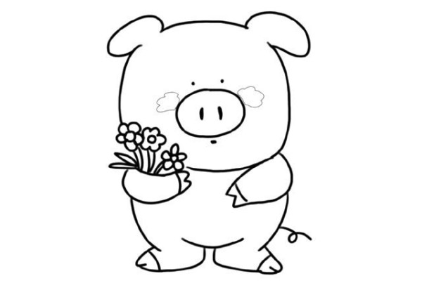 How to draw a pig holding a flower