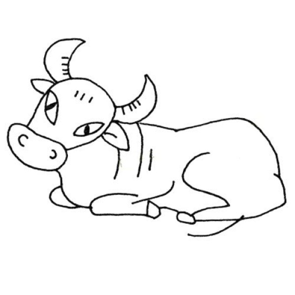 Simple drawing picture of leisurely buffalo