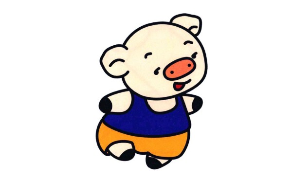 Simple drawing picture of running pig