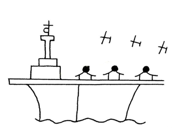 A set of simple drawing pictures of warships