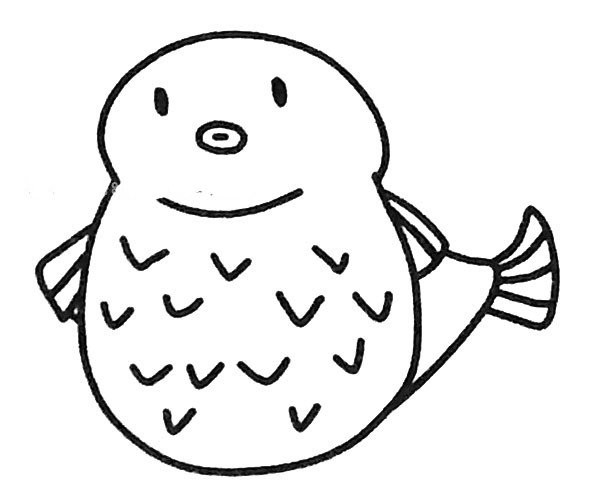 A set of cute puffer fish simple drawing pictures