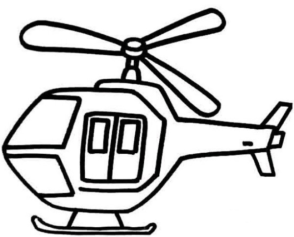 Simple drawings of cartoon passenger planes, fighter jets and helicopters