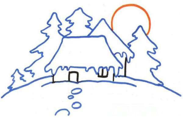 Children learn to draw simple drawings of snowy landscapes