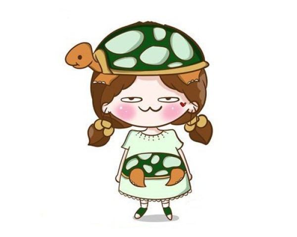 Simple drawing of a little girl in turtle costume