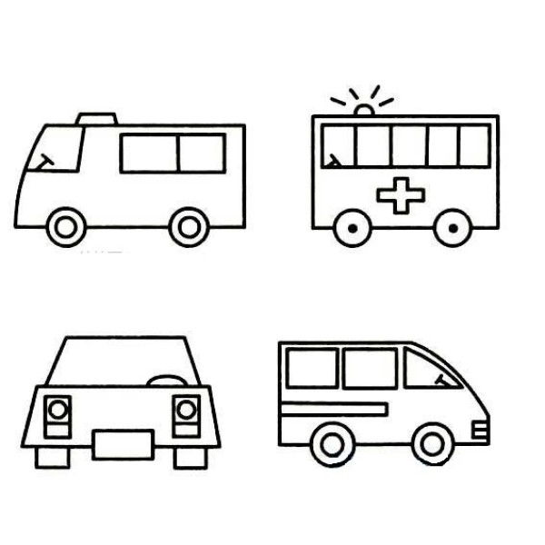 Simple drawing pictures of four cars