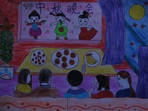 Childrens drawings to watch the Mid-Autumn Festival Party