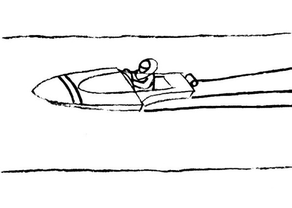 Steps to draw simple strokes of a single speedboat