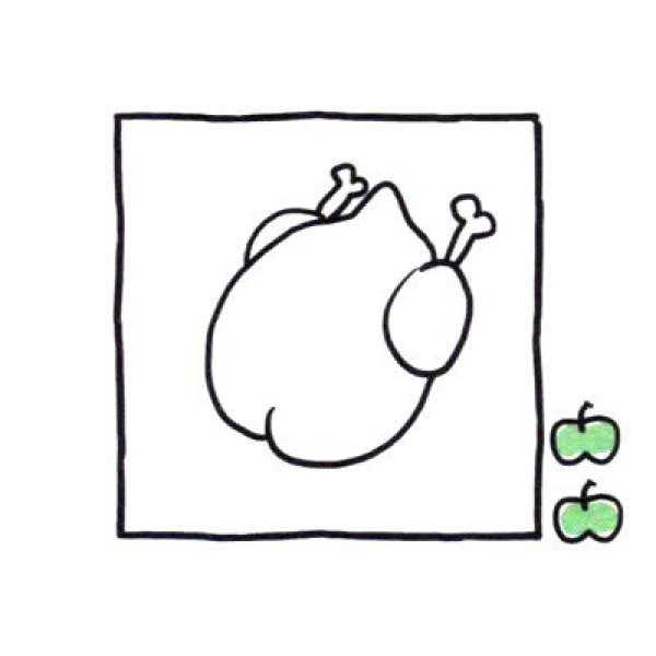 Four steps to draw a cute simple drawing of roasted whole chicken for the holidays