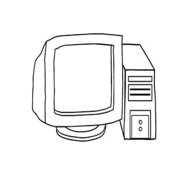 Simple drawing of desktop computer