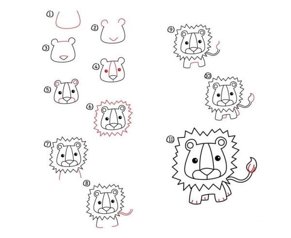 Simple drawing tutorial, step by step drawing of lion