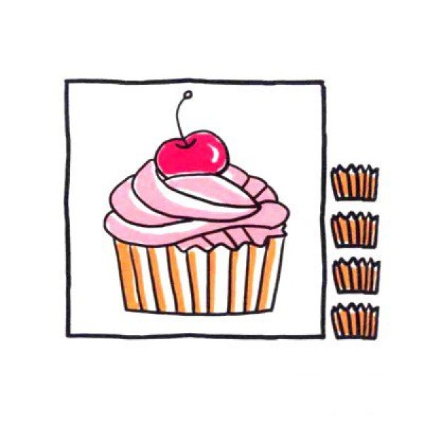 How to draw a cute simple drawing of cute and delicious cupcakes in four steps