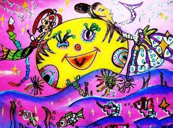 Childrens paintings of the Mid-Autumn Festival-My beautiful encounter with sister Chang'e