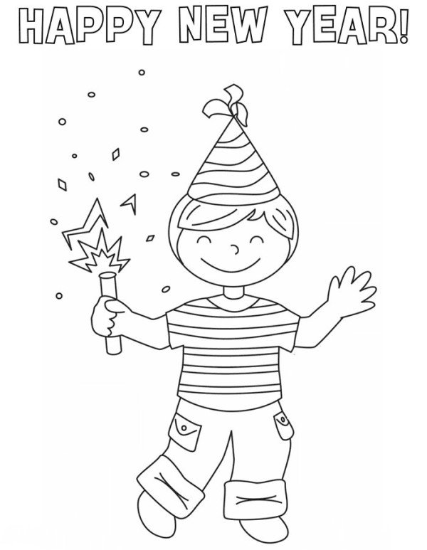 Little boy celebrating new year simple drawing