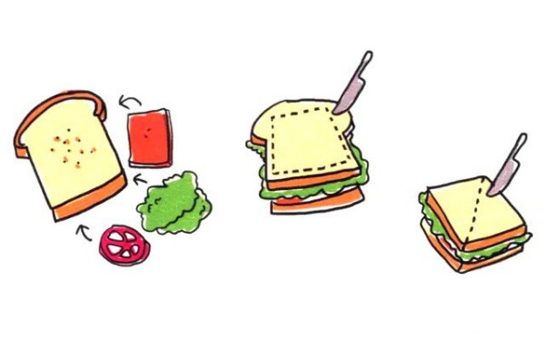 How to draw a cute simple drawing of sandwich in four steps