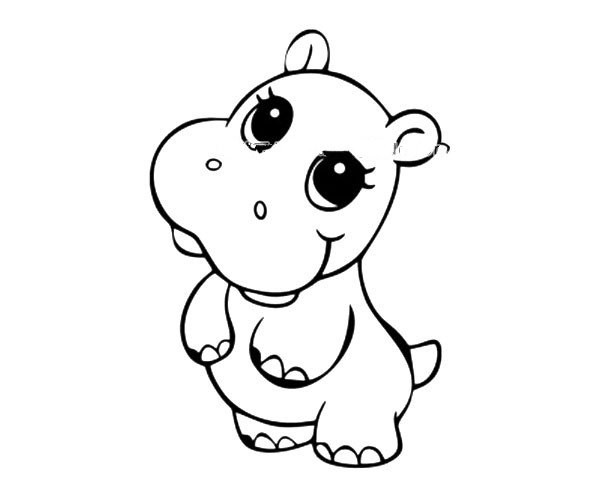 Five cute cartoon hippopotamus simple drawing pictures