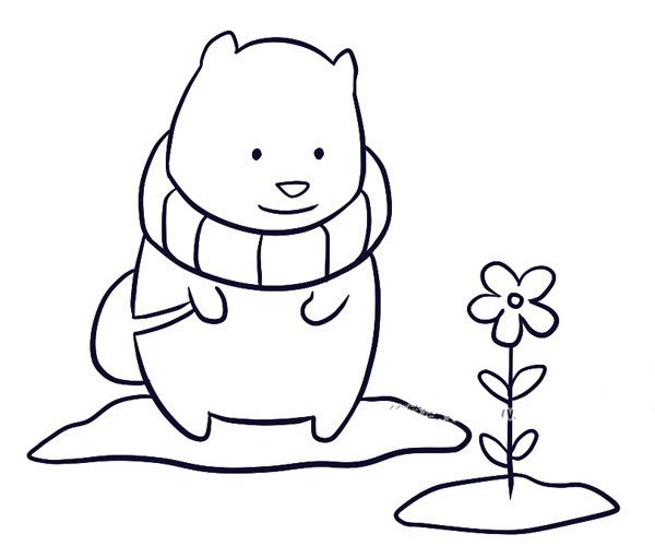 When the little bear woke up and found a lonely blooming flower, he took it away