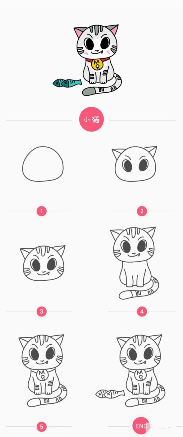 How to draw a kitten eating fish