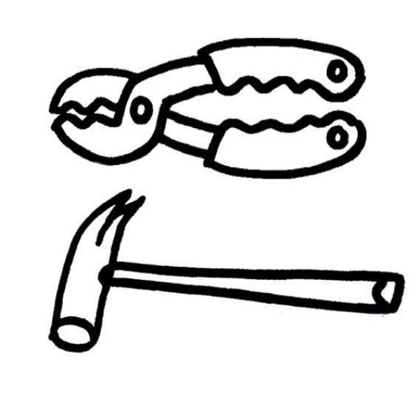 Simple drawing of pliers and hammer