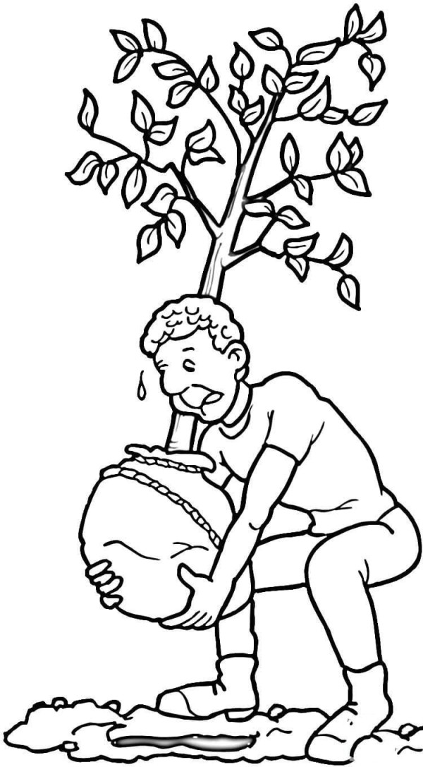 Planting trees in the garden Arbor Day simple drawing material