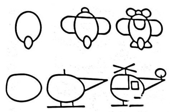 Cartoon helicopter step by step simple drawing picture