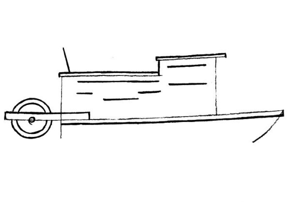 Steps to draw simple strokes of house boat