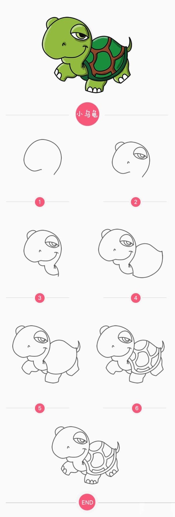 Childrens simple drawing steps of turtle